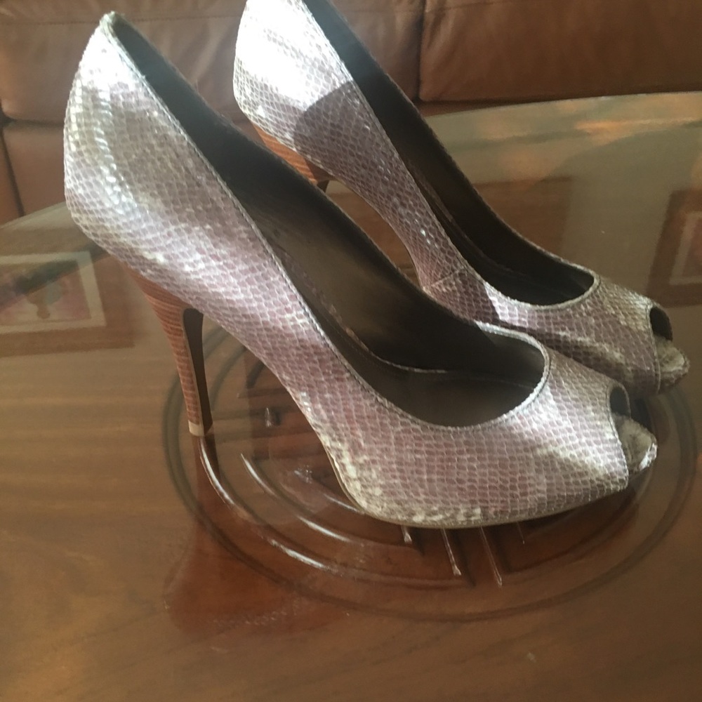 Victor Alfaro Purple Snakeskin Peep toe heels.